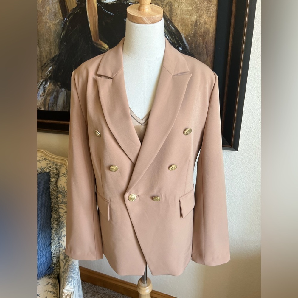 Boston Proper Nude Double-Breasted Blazer